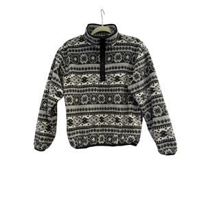 Vintage L.L.Bean Aztec Pattern Black Gray Fleece Snap Pullover Sz Small